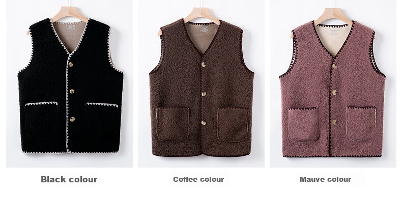 Fengxiao Middle-aged and Elderly Women's Autumn Vest New Stylish Autumn Winter Sleeveless Casual Solid Color Fleece Vest for Mom 3