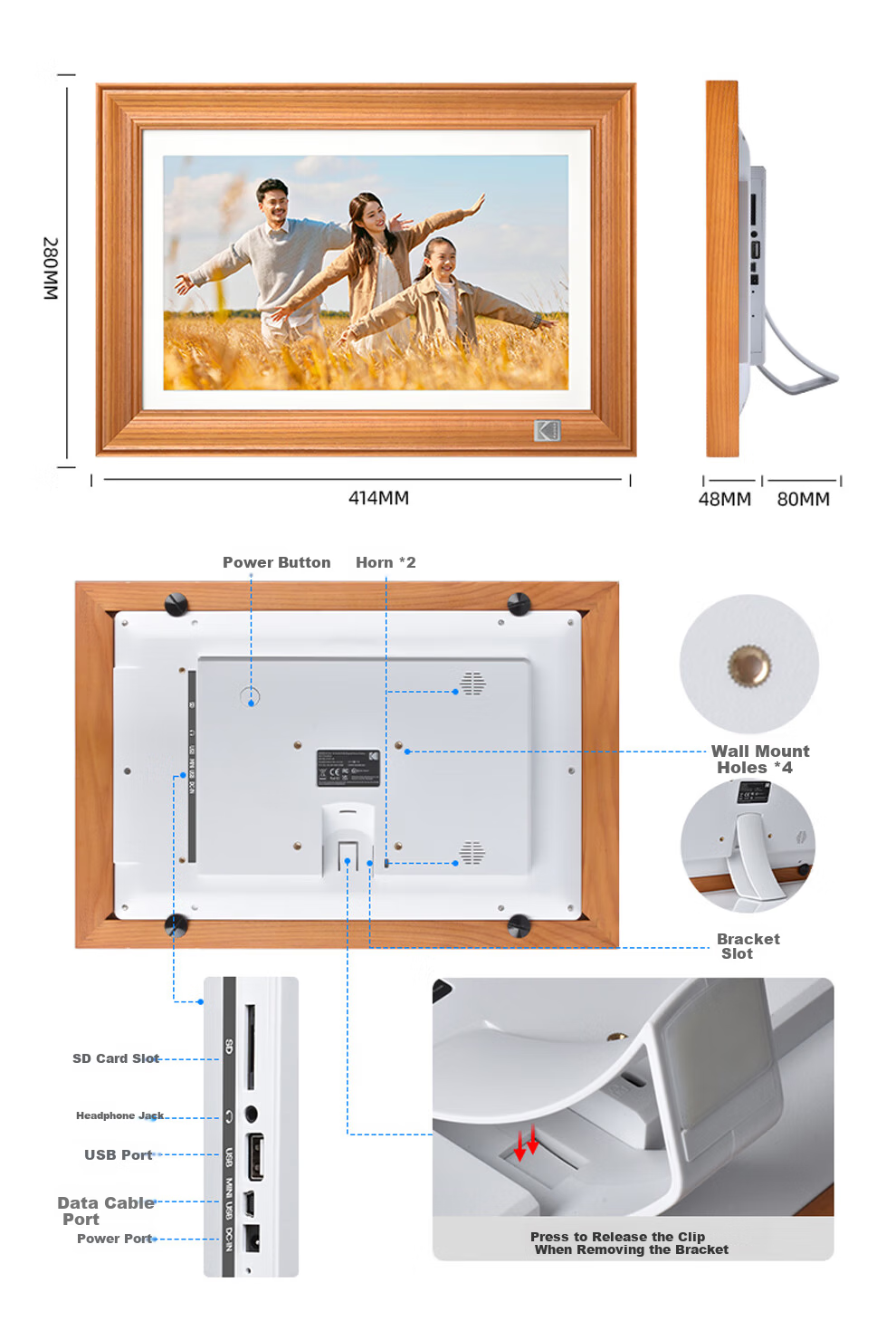 KODAK 141 Digital Photo Frame 14.1-inch HD Touchscreen Photo and Video Player Natural Wood Color 15