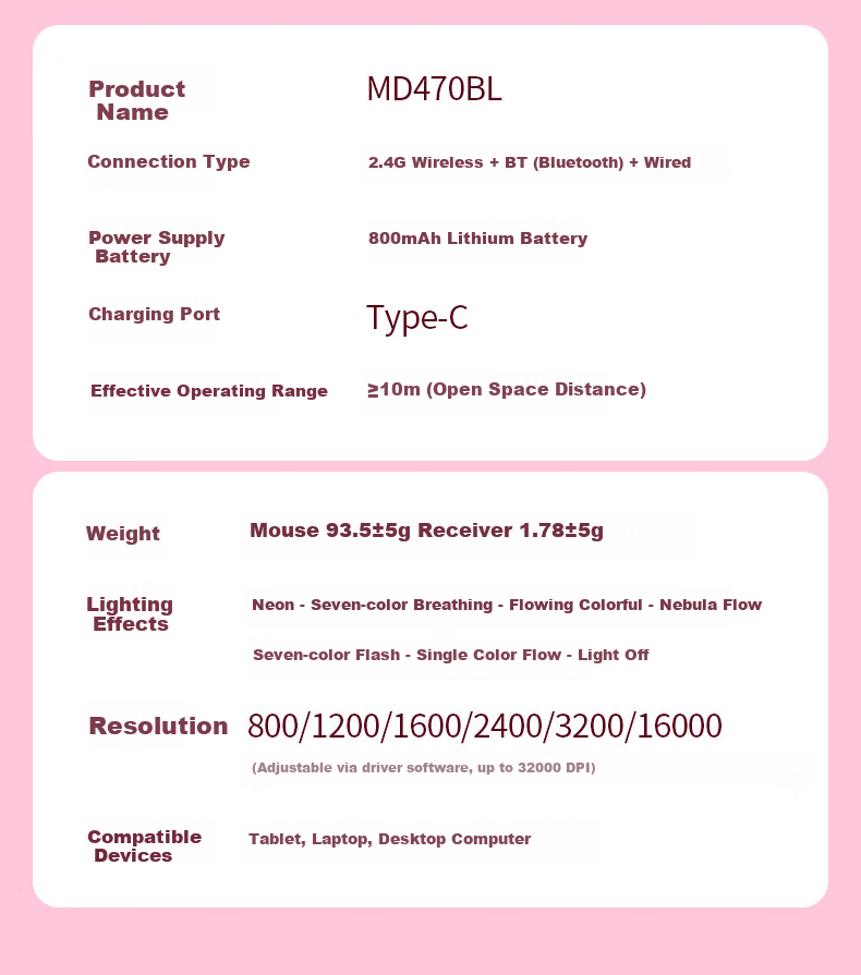 B.O.W Hangshi MD470BL Ergonomic Tri-Mode Mouse Wired Wireless Bluetooth Rechargeable Silent White Gray for Laptop Desktop iPad Huawei Xiaomi Phone 12