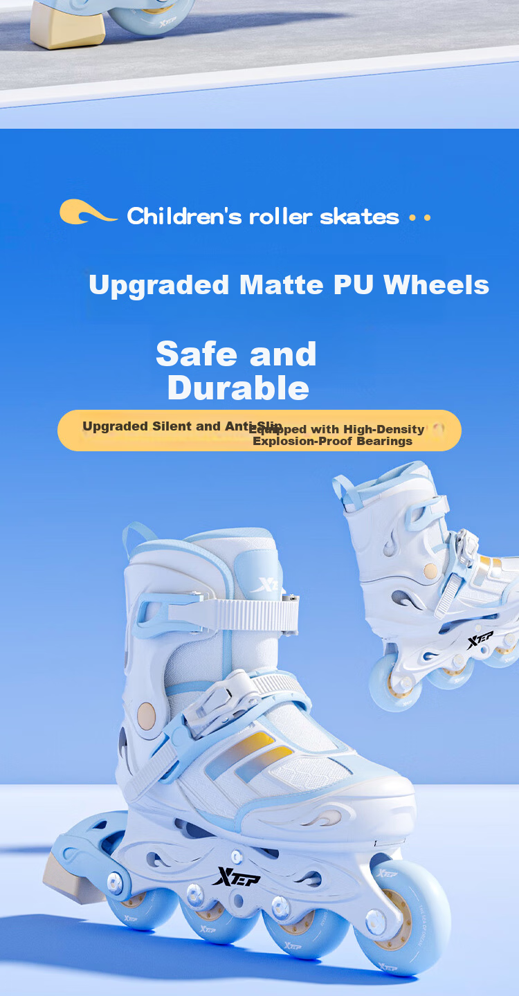 Xtep Kids Roller Skates Boys Girls Beginner Set Integrated Frame Inline Skating Shoes for Primary and Secondary School Courses 6