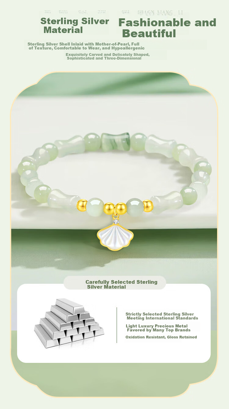 ALLOVE Yibeizi Bamboo Joint Bracelet Women's Sterling Silver Lucky Charm Bracelet Birthday Gift for Girlfriend Wife Wedding Anniversary 3