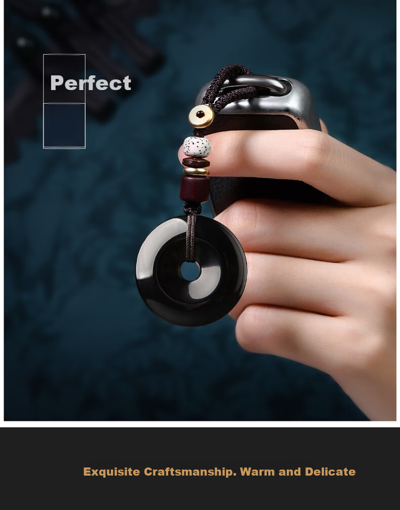 Li Juming Black Obsidian Safety Buckle Pendant Black Obsidian Keychain Pendant Unisex Fortune Charm Sweater Chain 3