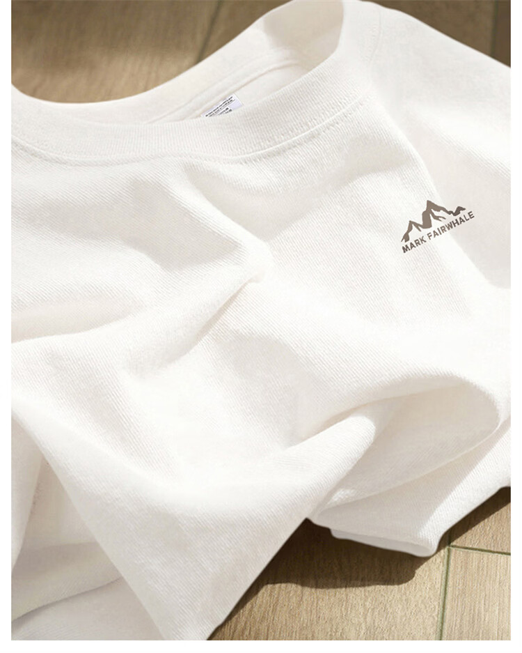 MARK FAIRWHALE Men's Summer Heavyweight Cotton Short Sleeve T-Shirt Casual Loose Fit Unisex Couple Top 1
