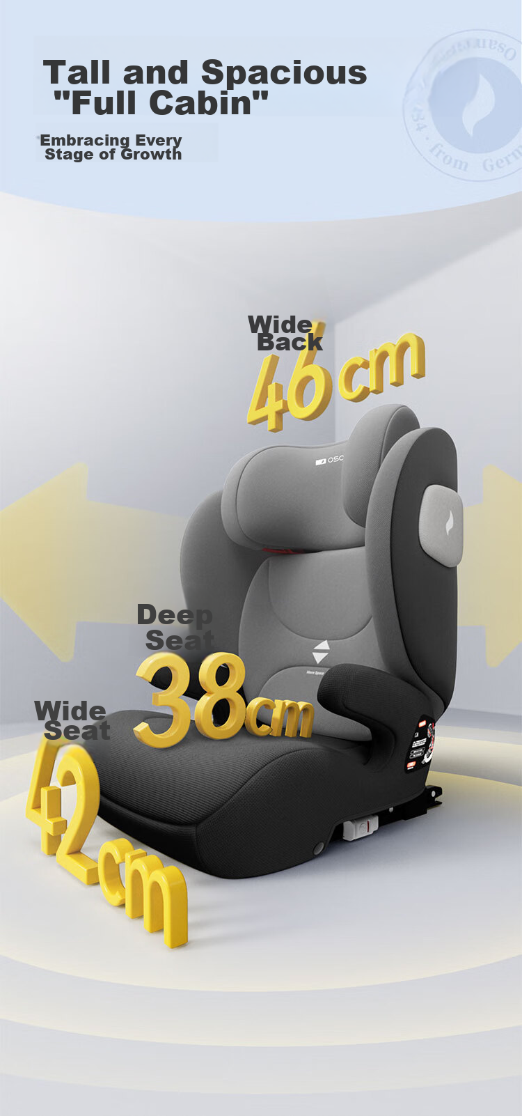 Osann LAX German Child Safety Car Seat for Ages 3-12, Booster Cushion for Older Children in Cars, New National Standard 5
