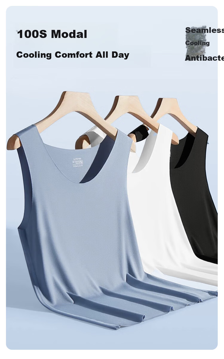 FitonTon 2-Pack Men's Modal Tank Tops Summer Thin 7A Antibacterial Racerback Ice Silk Quick-Dry Sleeveless Base Shirts 5