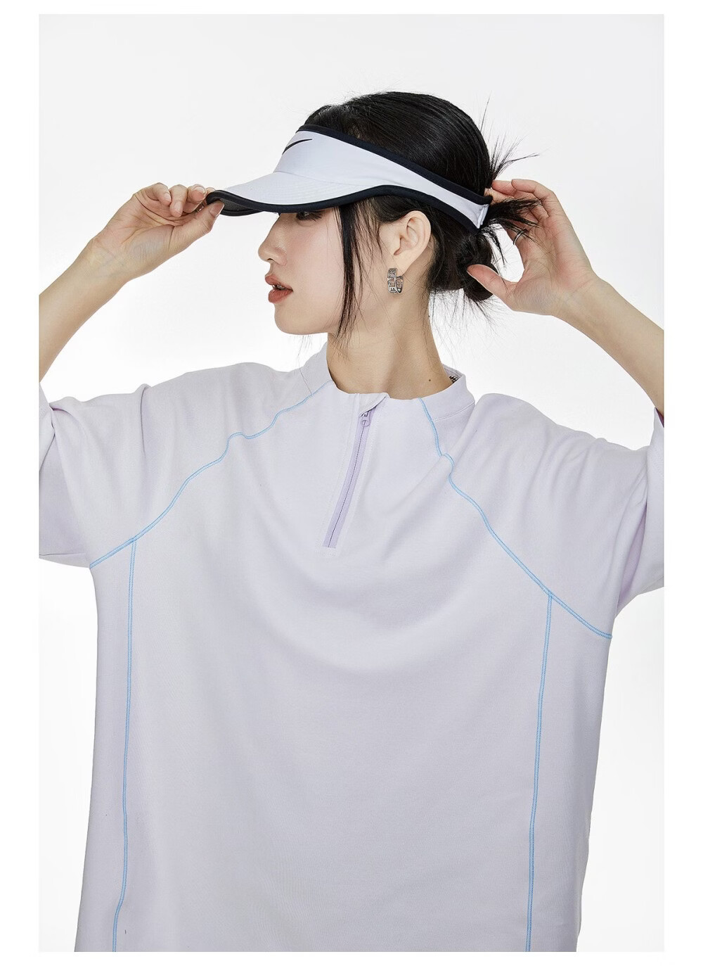 ICH MODE Women's American Style Outdoor Quick-Dry Cooling Short Sleeve T-Shirt Summer Loose Half Sleeve Zip Sports Top Advanced Gray S 37