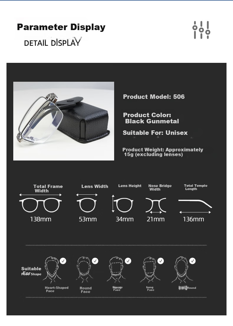 VGO Reading Glasses for Men And Women, Fashionable Ultra-Light High-Definition Anti-Blue Light Glasses for Elderly, Model 506 Black Gun Color, 300 Degrees 6