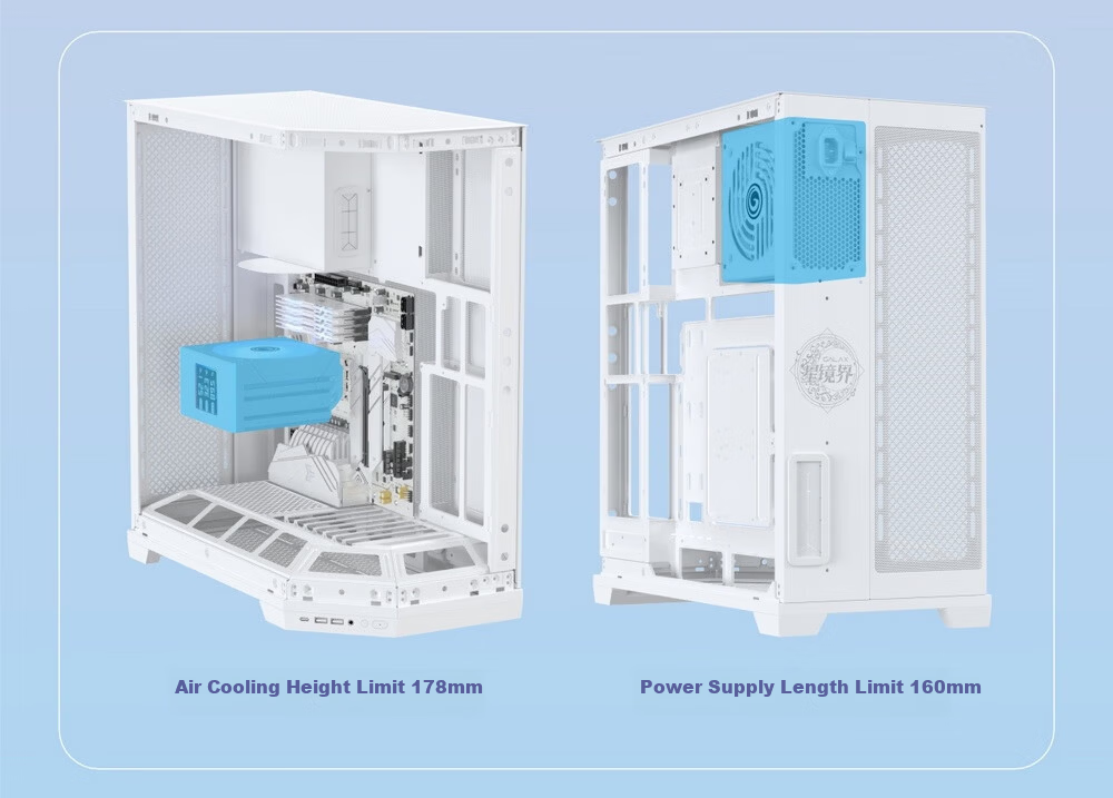 GALAX Starry Space Station Desktop PC Case Vertical GPU Mount White Figurine Slot ATX TYPE-C Quick Release Supports 360mm Water Cooling Cable Management Integrated Cable Extension 17