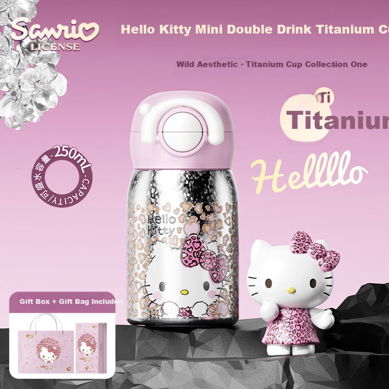 SANRIO Hello Kitty Double Drink Titanium Insulated Cup 316 Stainless Steel Straw Birthday Gift for Women 250ml