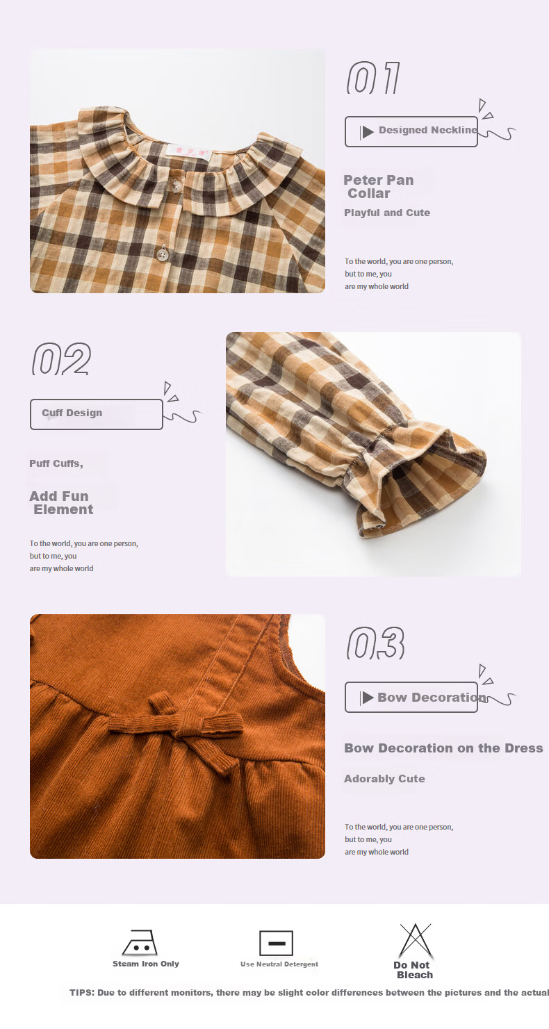 Fulomi Girls Baby Set Spring Autumn Plaid Shirt Vest Dress College Style Two-Piece Coffee Color 110 7