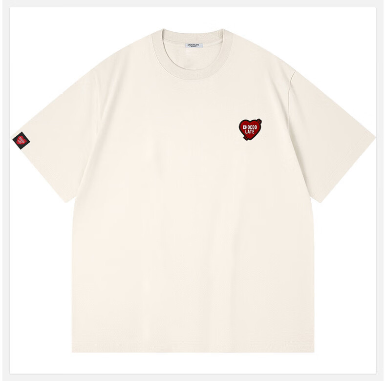 :CHOCOOLATE IT American Casual Cotton Short Sleeve T-Shirt Unisex Couple Summer New Pearl White L 5