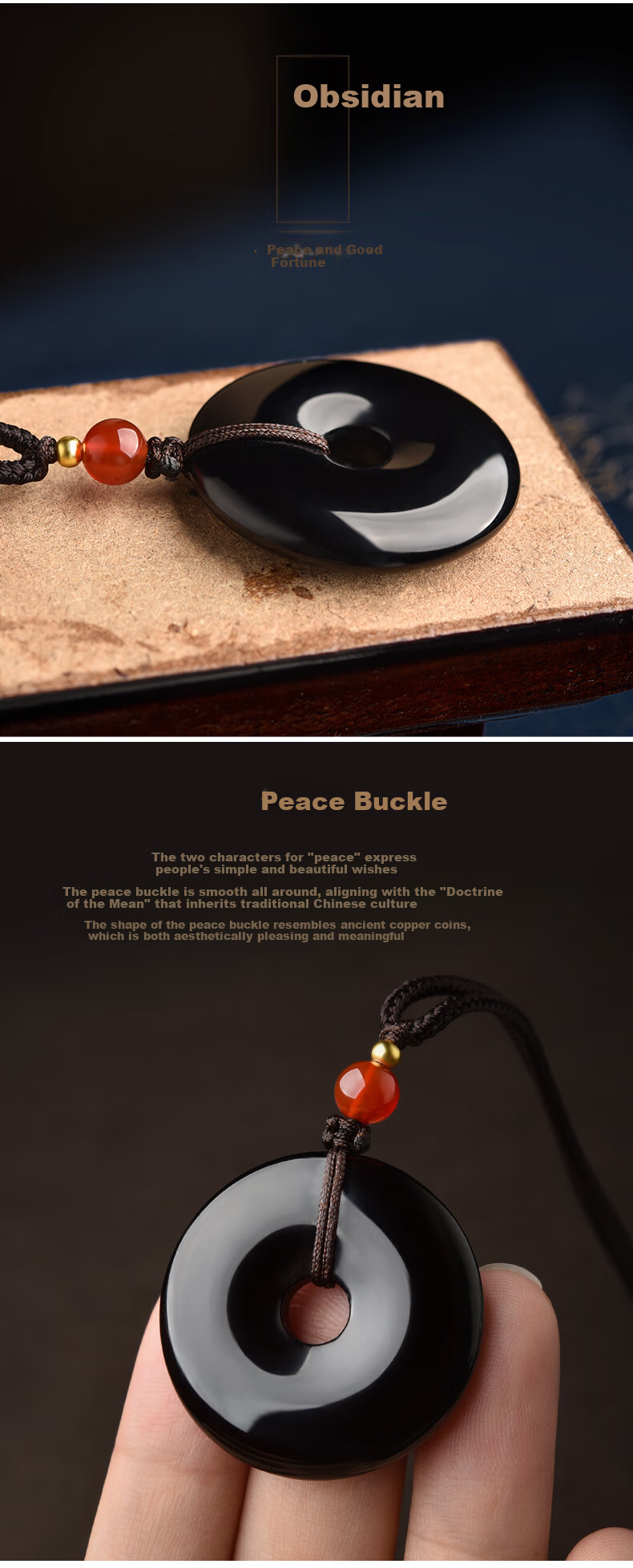 Li Juming Black Obsidian Safety Buckle Pendant Black Obsidian Keychain Pendant Unisex Fortune Charm Sweater Chain 2