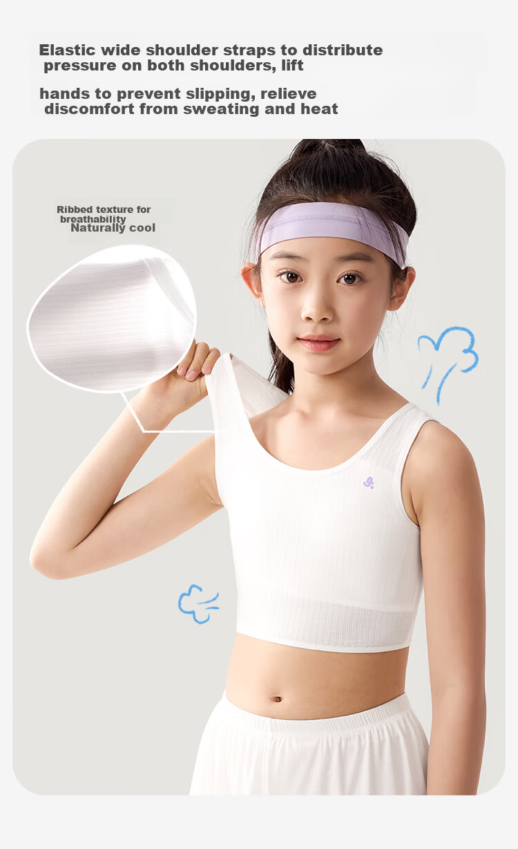 Jiusuiban 80S Modal Children's Underwear, Girls' Bra for Ages 8-10, Student School Uniform, Anti-Nipple Protrusion, Mid-Length Camisole 2