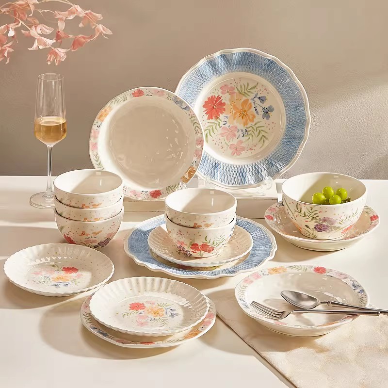 Ink Color High-Value 46-Piece Ceramic Bowl and Plate Set for Home, New Wedding Dinnerware, Housewarming Tableware