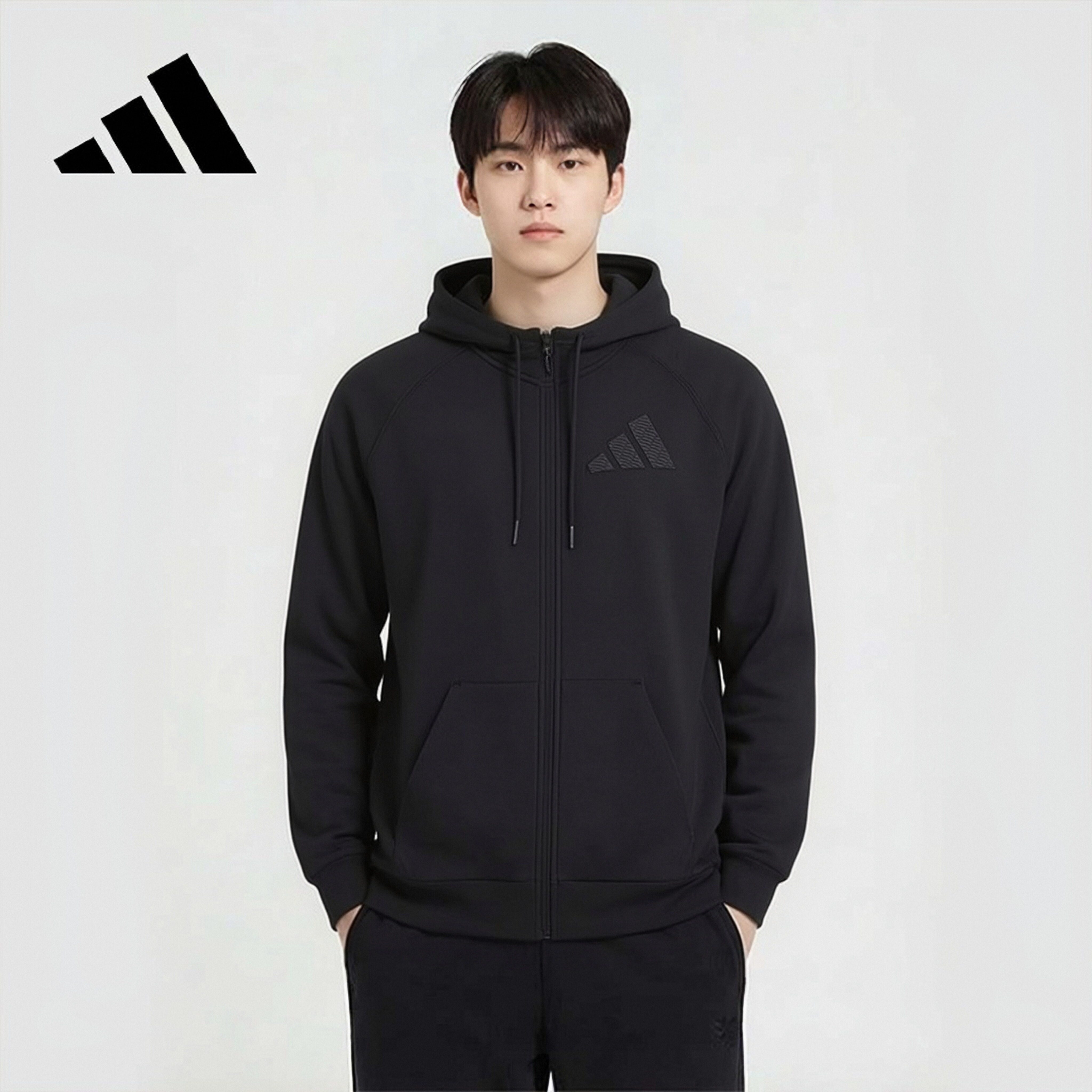 Adidas Men's Knitted Hoodie Jacket Casual Sportswear IN5560 Black L