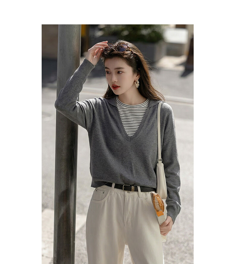 Demana Spring Faux Two-Piece Colorblock Striped Hooded Knit Sweater with Fluffy Wool for Women 9