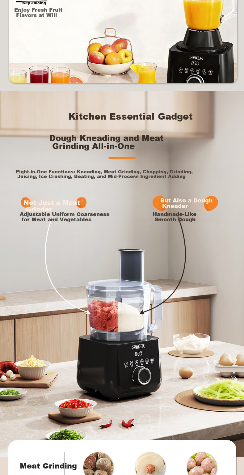SANLIDA Multifunctional Home Dough Mixer and Food Processor Fully Automatic Meat Grinder Kneading Whipping Blender Ice Crushing Juicing Coffee Grinder 2