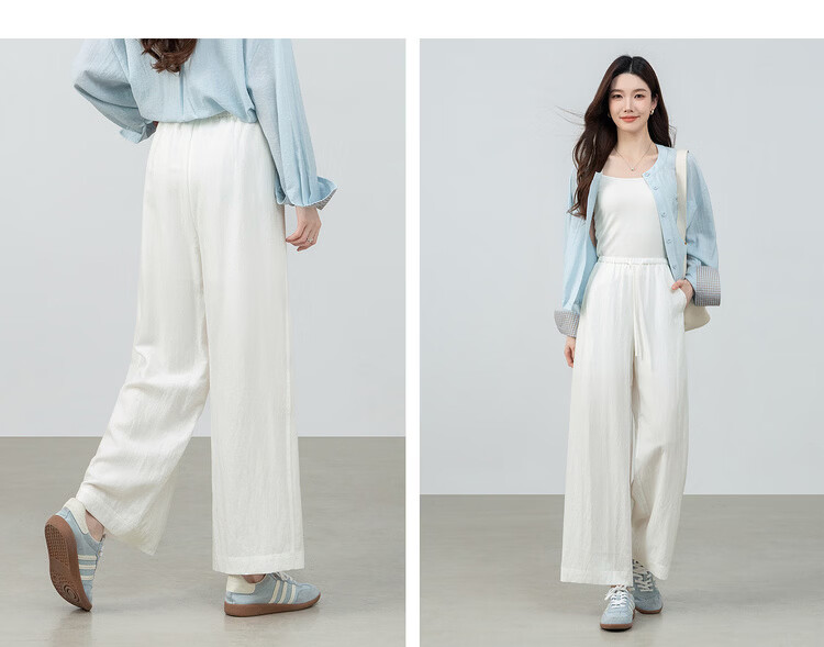 Shangdubila Linen Blend Casual Pants for Women Spring Summer Petite High Waist Elegant Straight Leg Pear Shape Slimming Cropped Pants 17