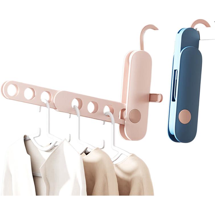EACHY Foldable Portable Travel Clothes Hanger Multi-Functional 7-Hole Home Drying Rack Pink