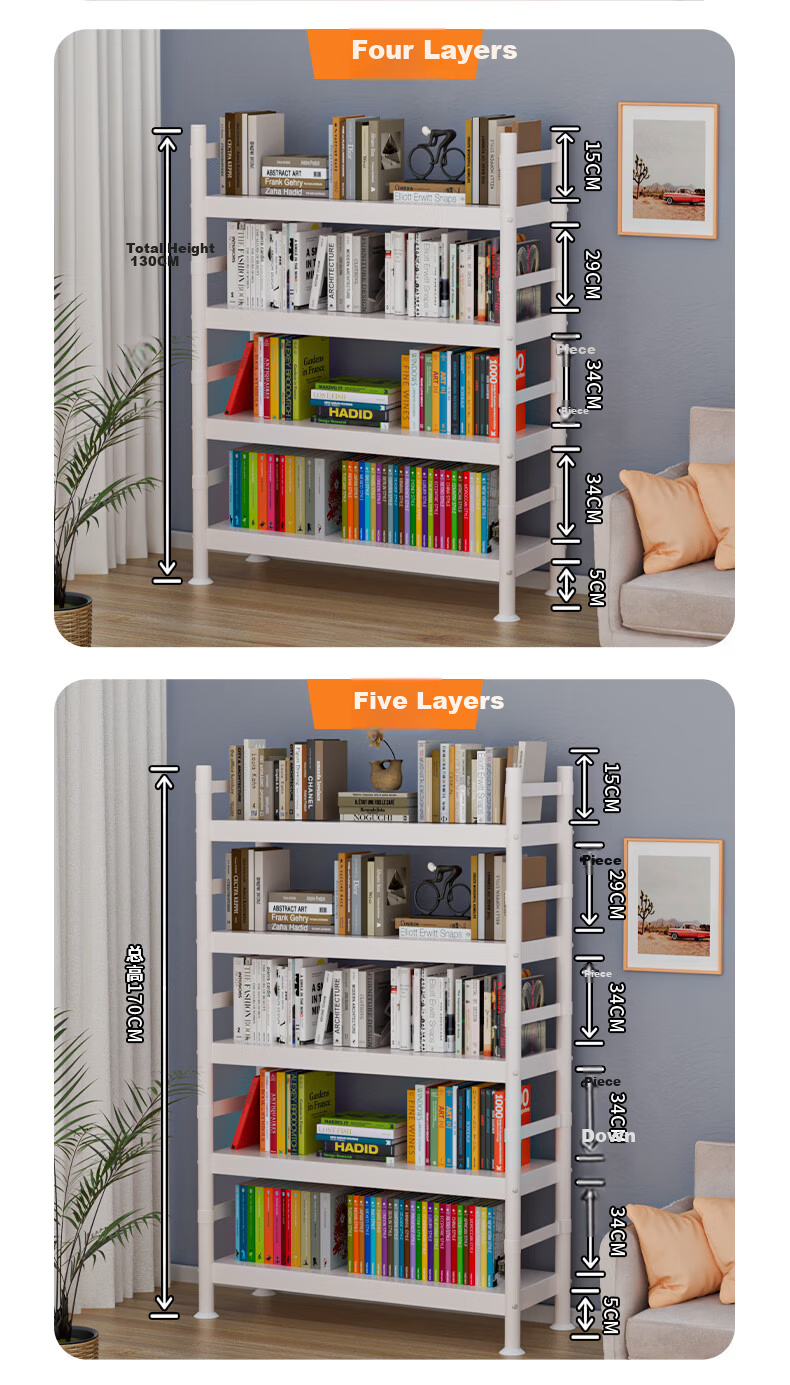 UOEN Bookshelf Kitchen Storage Rack Floor Multi-layer Steel Simple Bookcase Home Integrated Wall-mounted Student Iron Storage Rack 9