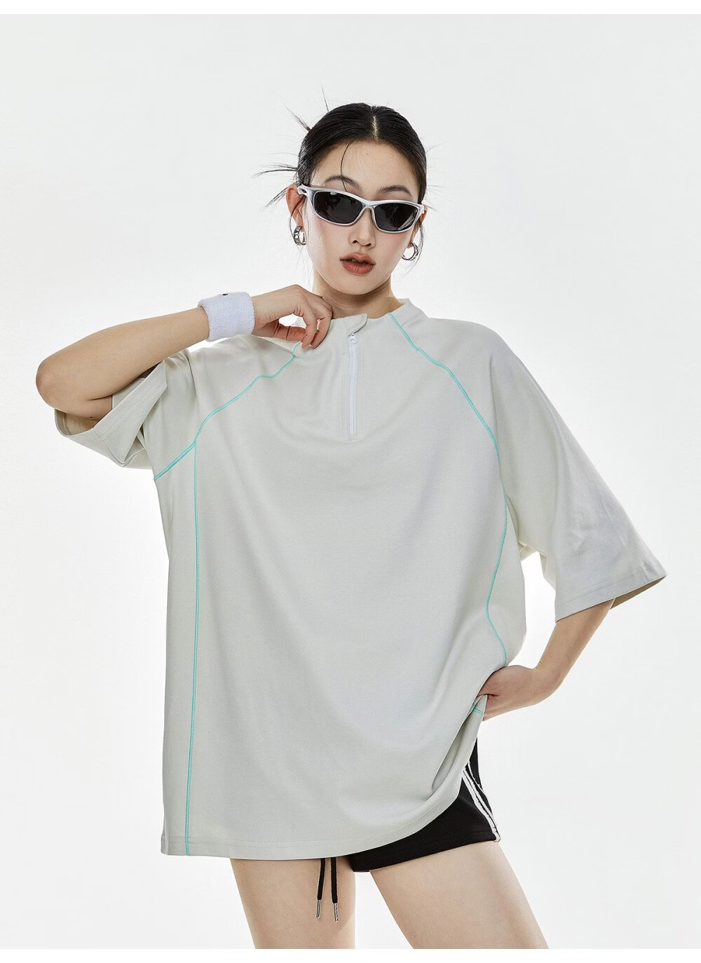 ICH MODE Women's American Style Outdoor Quick-Dry Cooling Short Sleeve T-Shirt Summer Loose Half Sleeve Zip Sports Top Advanced Gray S 15