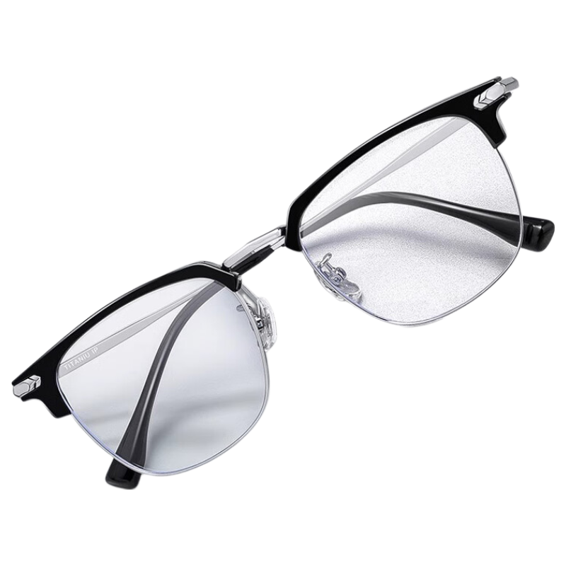40K Kilometers Semi-Rimless Men's Myopia Glasses Blue Light Blocking Non-Prescription Stylish Intellectual Tech-Savvy Handsome Eyewear