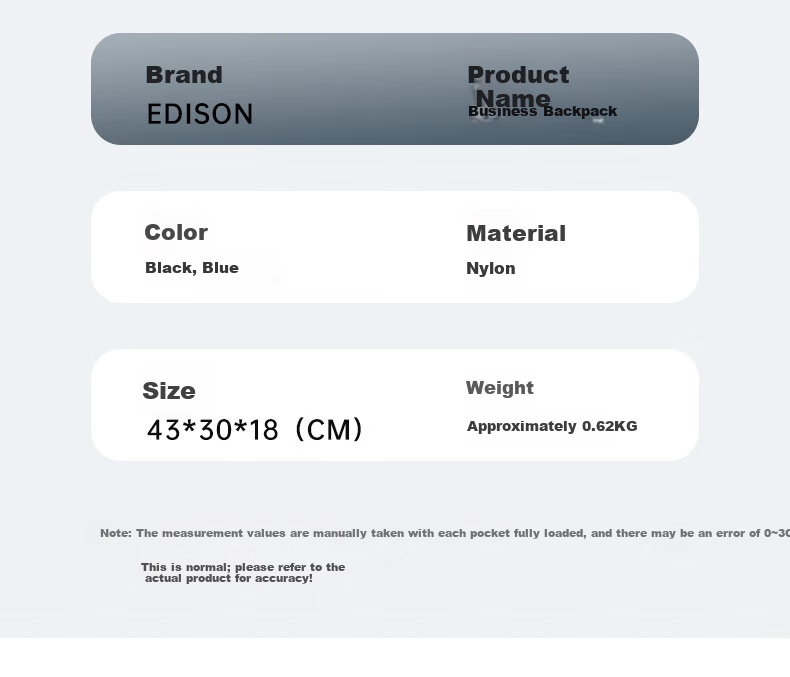 Edison Business Commuter Travel Backpack Laptop Bag Men's Backpack Y108-1 Classic Black 4