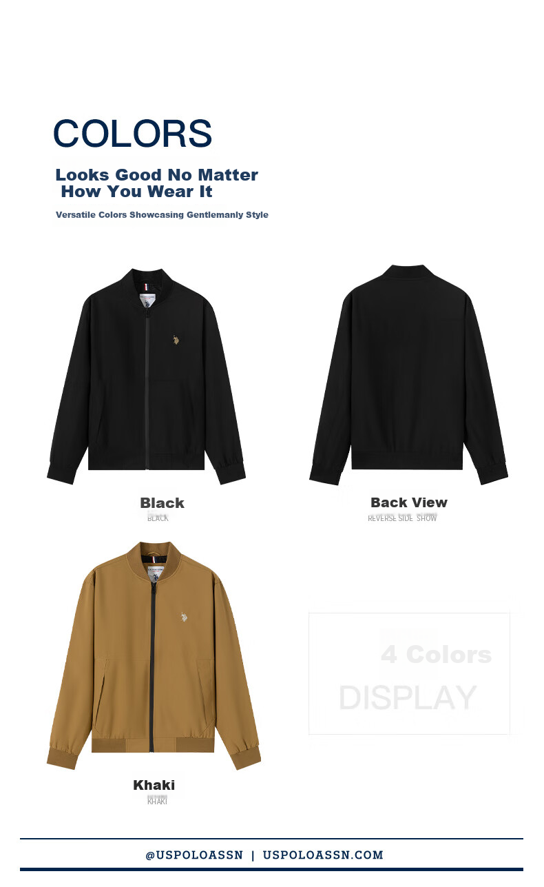 U.S. POLO ASSN. Men's Autumn Business Casual Baseball Collar Jacket High-End Windproof Commuter Coat 16