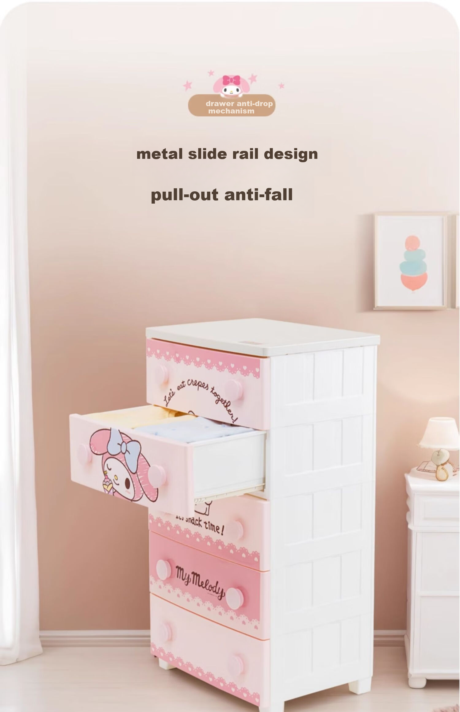 IRIS Storage Cabinet, Bedside Drawer-Style Simple Wardrobe, Storage Cabinet, Thickened Five-Drawer Chest, KITTY Toy Storage Cabinet 7