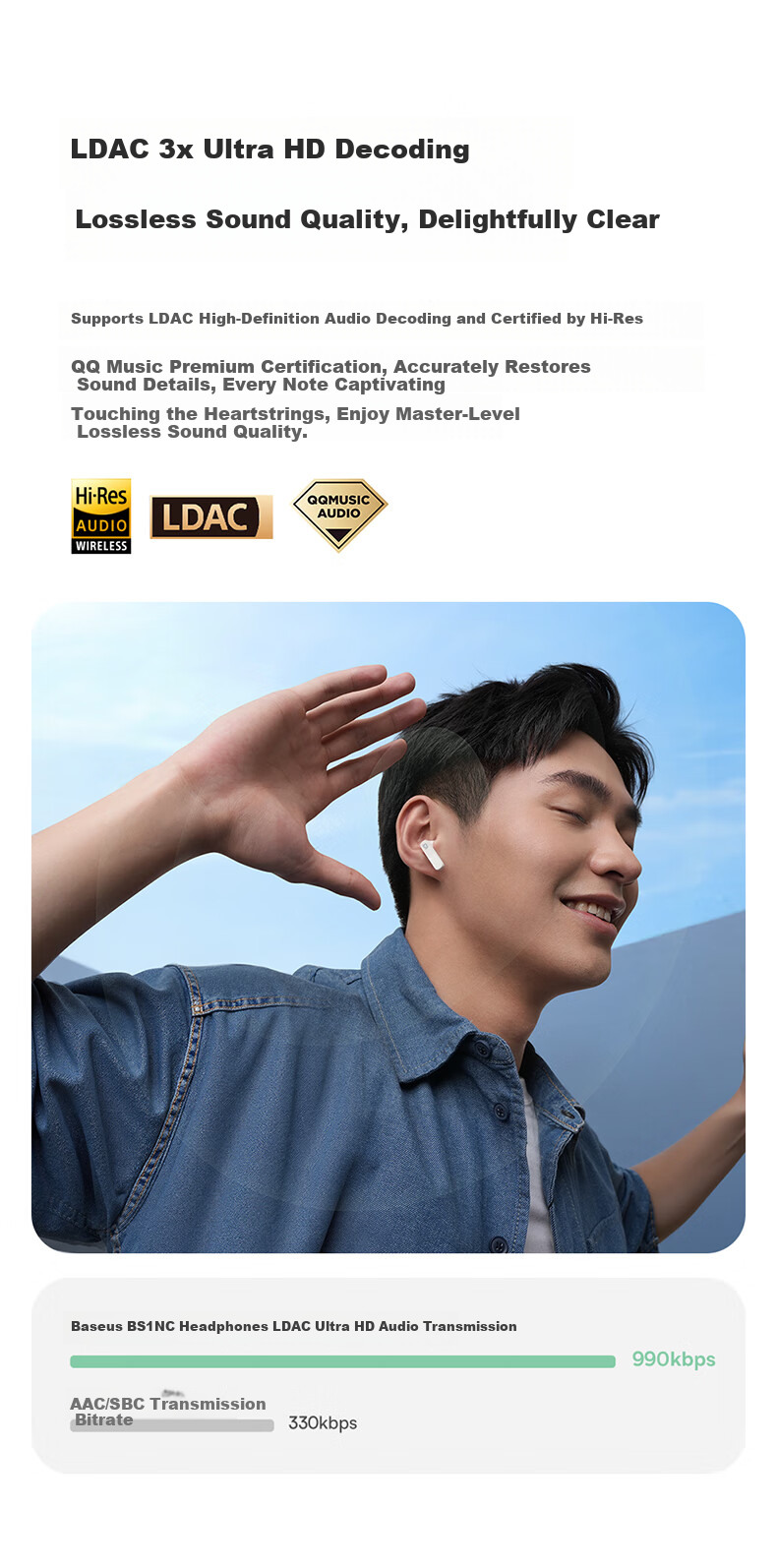 BASEUS BS1NC Semi-In-Ear Active Noise Cancelling AI Bluetooth Earphones Wireless 40H Long Battery Life Comfortable Earbuds for Apple Huawei Vivo Phones Gift 12