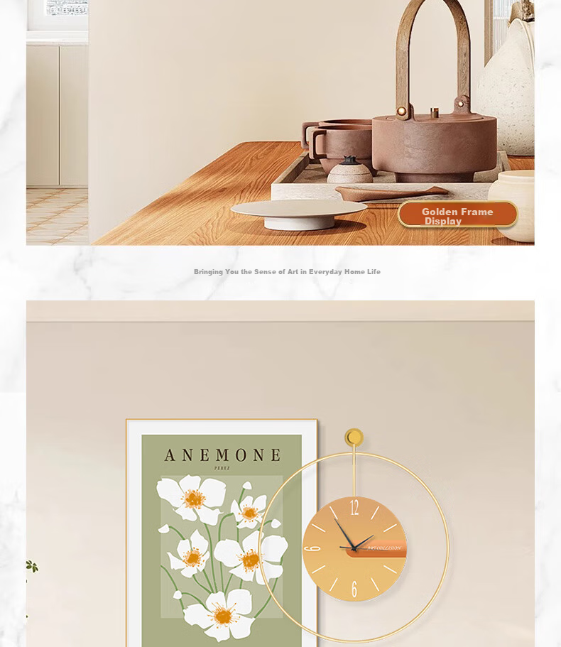 Mao Jiu Jiang Restaurant Decorative Wall Art with Clock and Greenery for Dining Room Table Background, Fresh Style Living Room Luxury Wall Clock Painting 12