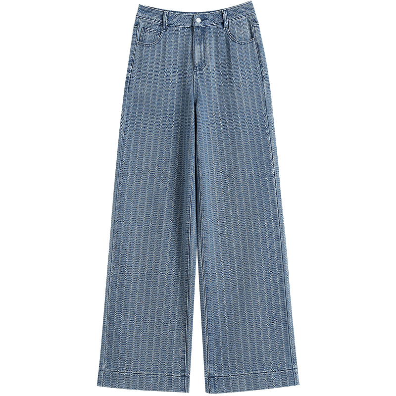 Demana Wheat Ear Texture Summer Cloud Cotton Blend Mid-High Waist Washed Straight Slimming Concealing Denim Jeans for Women Premium