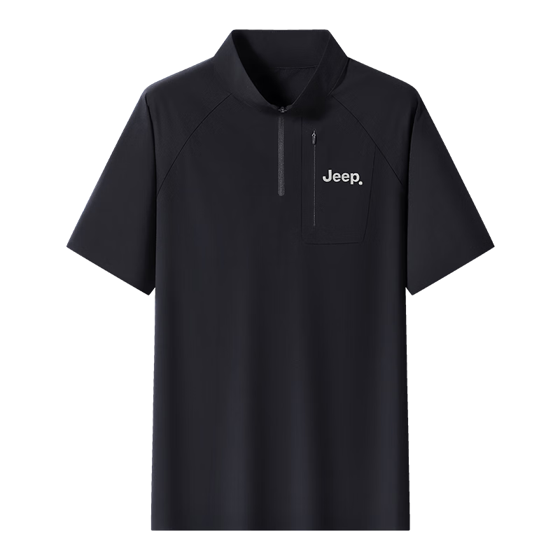 JEEP Men's Short Sleeve Ice Cooling Polo Shirt Summer Sports Quick-Dry T-Shirt Loose Fit Obsidian Black XL
