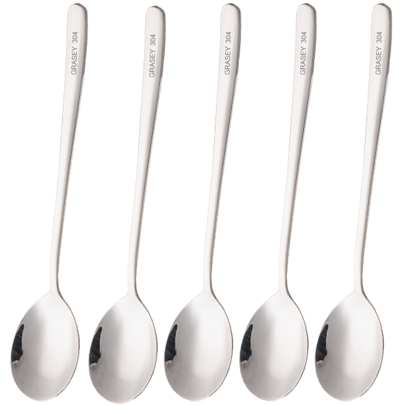 Guangyi 304 Stainless Steel Spoons for Eating Soup, Household Long-Handled Soup Spoons, Large Size, Set of 5 GY7583