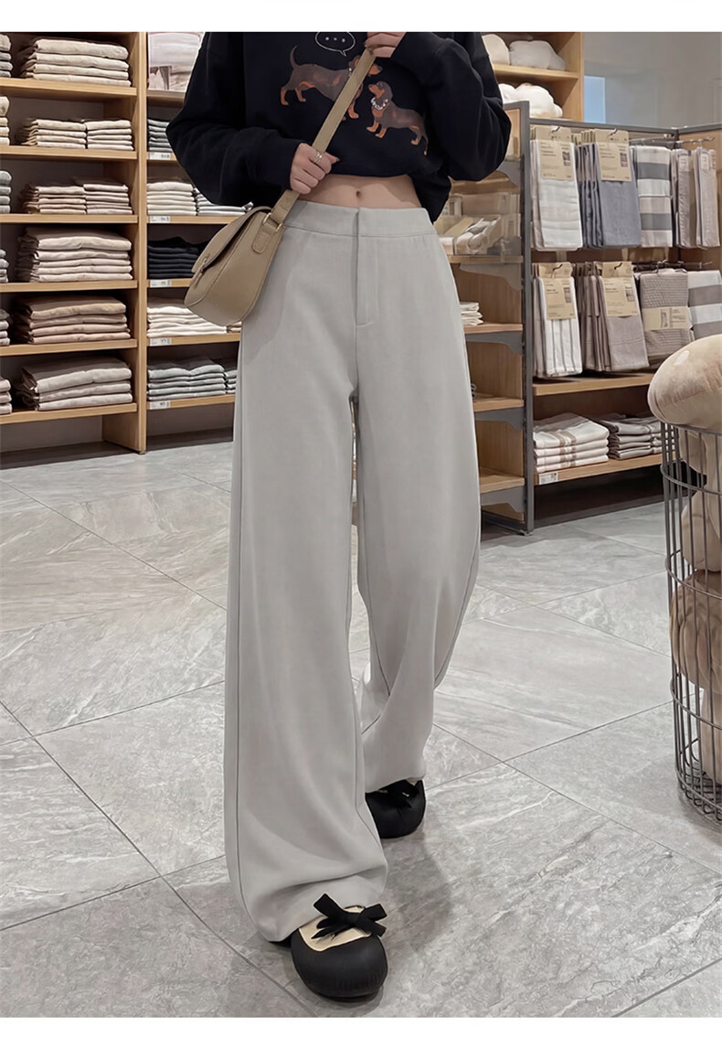Langsha Women's Suit Pants 2026 Spring Autumn New High-End Commuter Casual High-Waist Straight Slimming Vintage Wide-Leg Pants 25