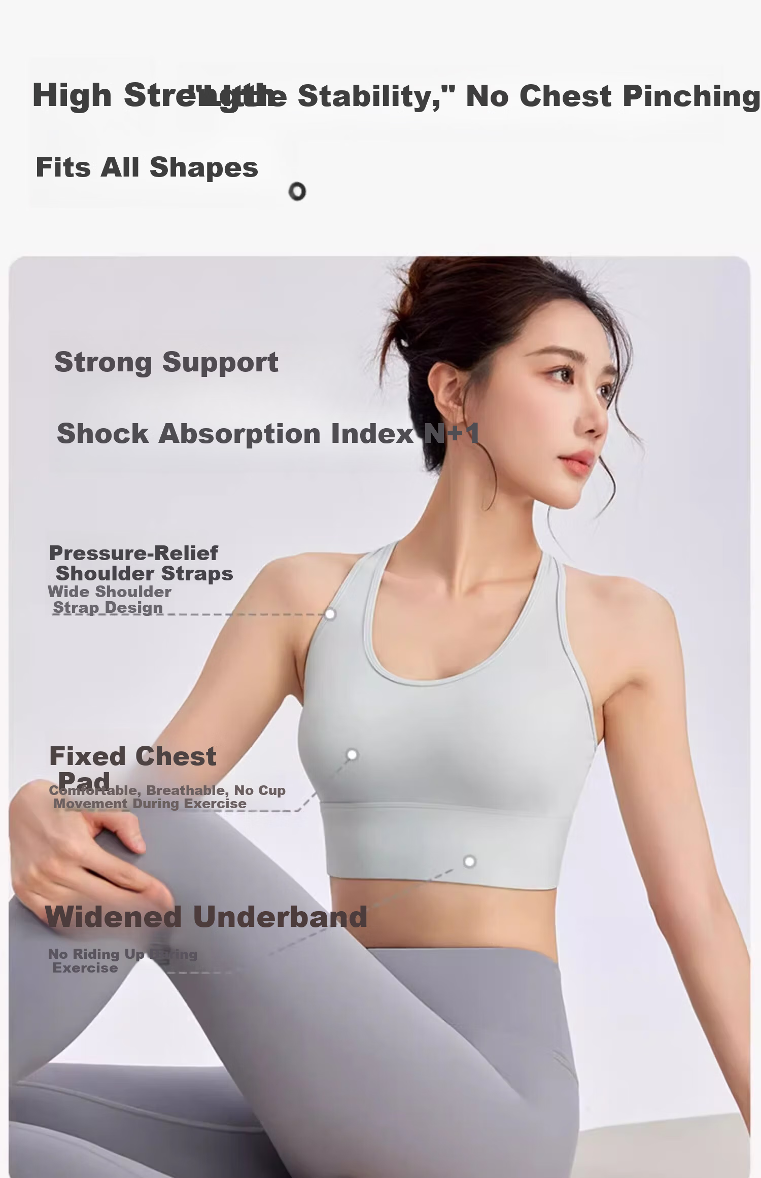 NEVER ME Sports Bra, Shock-Absorbing, High-Impact Fitness Training Yoga Sports Vest with Chest Pads, Beautiful Back Design, Side Support, White 4