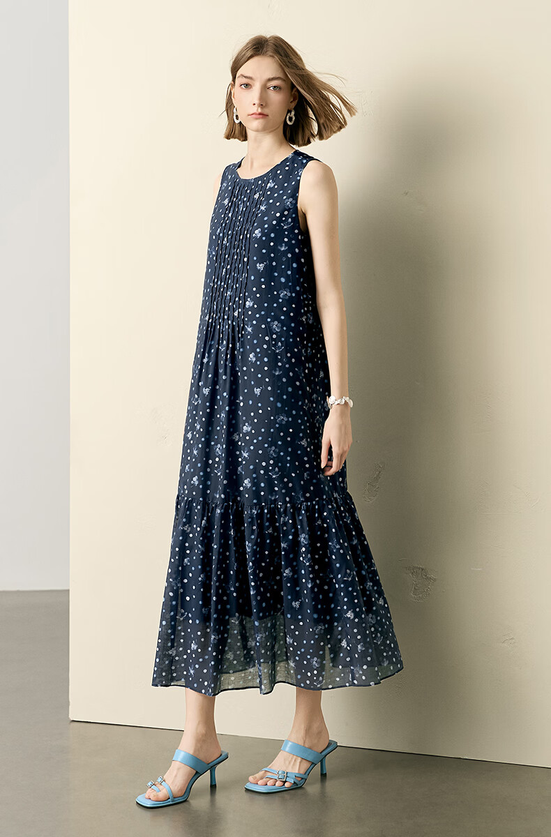 Yanyu Floral Tencel Vest Dress Women 2026 Summer Waist Slimming Sleeveless Long Dress Blue Flower S 11
