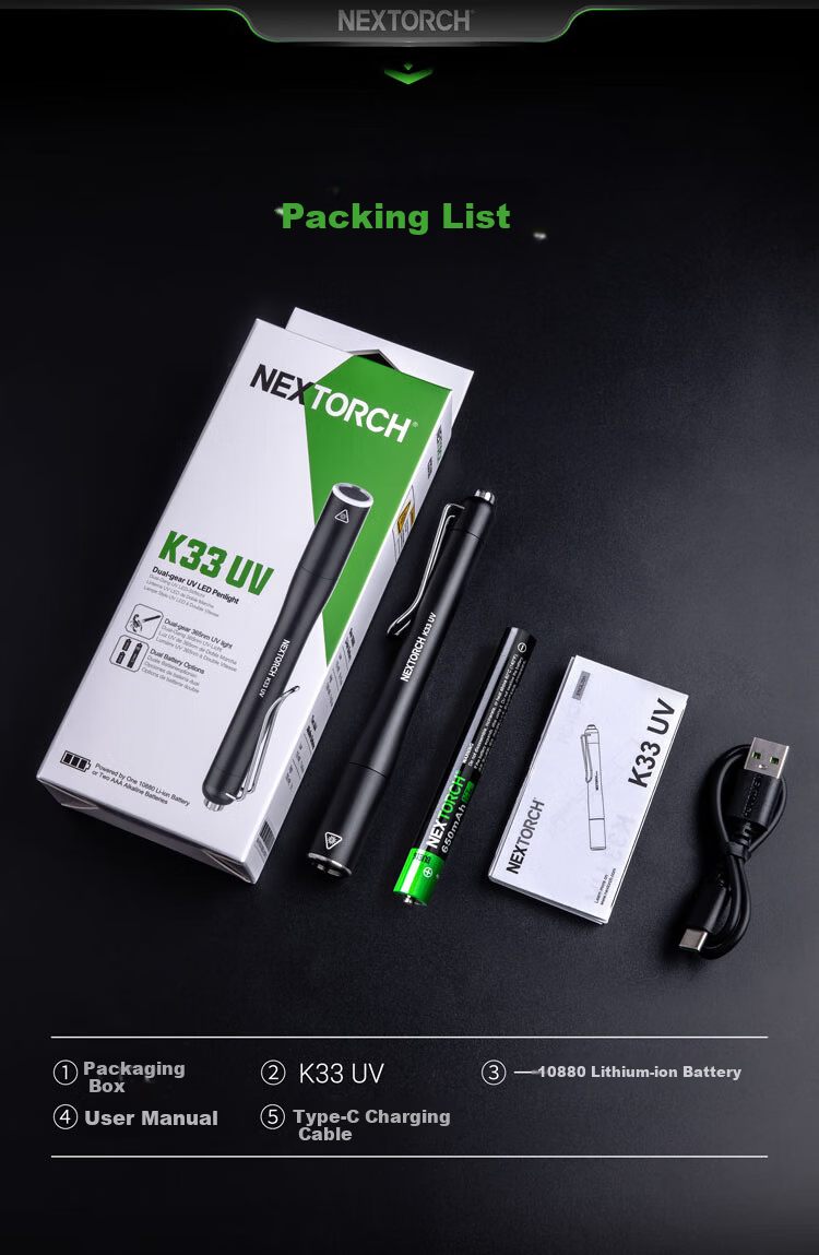 NEXTORCH K33 UV Ultraviolet Penlight 365nm Pet Skin Inspection Lamp Money Detector Jade Identification Flashlight 10