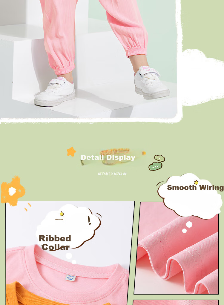 PEPCO Girls' Summer Set 2026 Cotton Stylish Round Neck Short Sleeve Top and Anti-Mosquito Pants Two-Piece Children's Summer Outfit 14