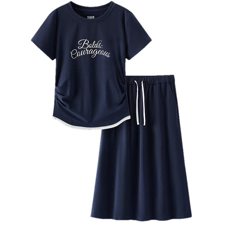 Semir Summer Women's Set Letter Print Crop T-Shirt and Long Skirt 2026 Two-Piece Outfit 101326117004