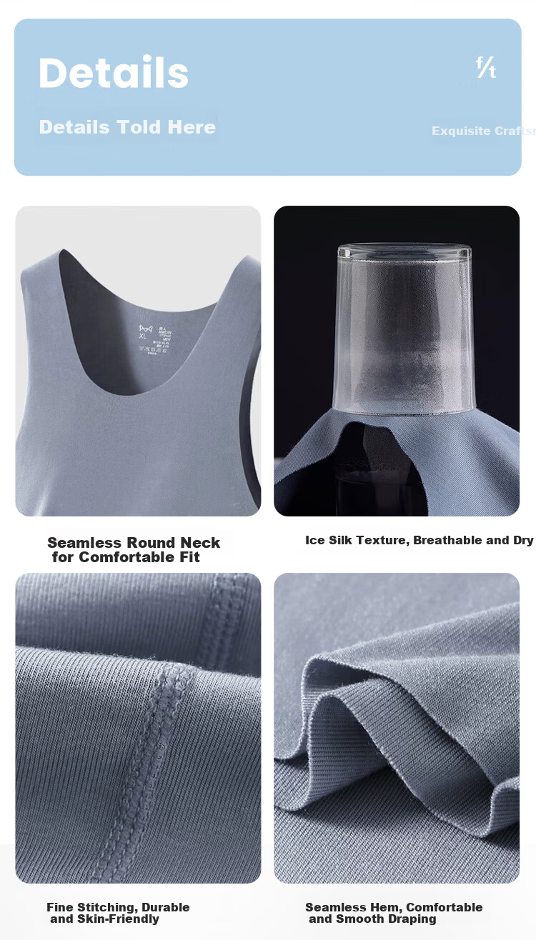 FitonTon 2-Pack Men's Modal Tank Tops Summer Thin 7A Antibacterial Racerback Ice Silk Quick-Dry Sleeveless Base Shirts 10