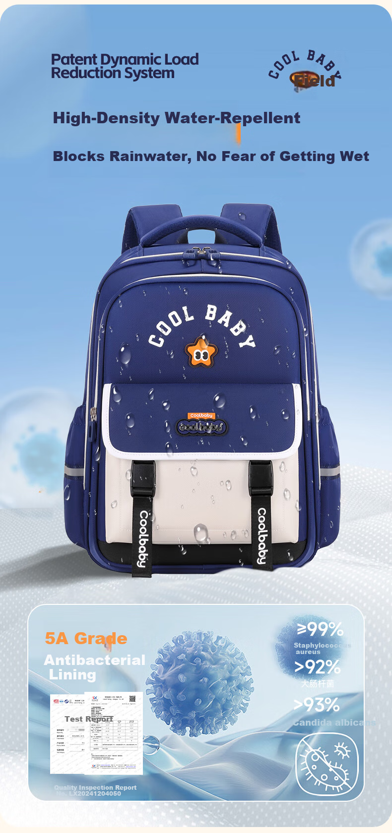 COOLBABY Primary School Backpack Kids Ergonomic Lightweight Boys Girls Grades 1-6 High Capacity Stylish Double Shoulder Bag 13