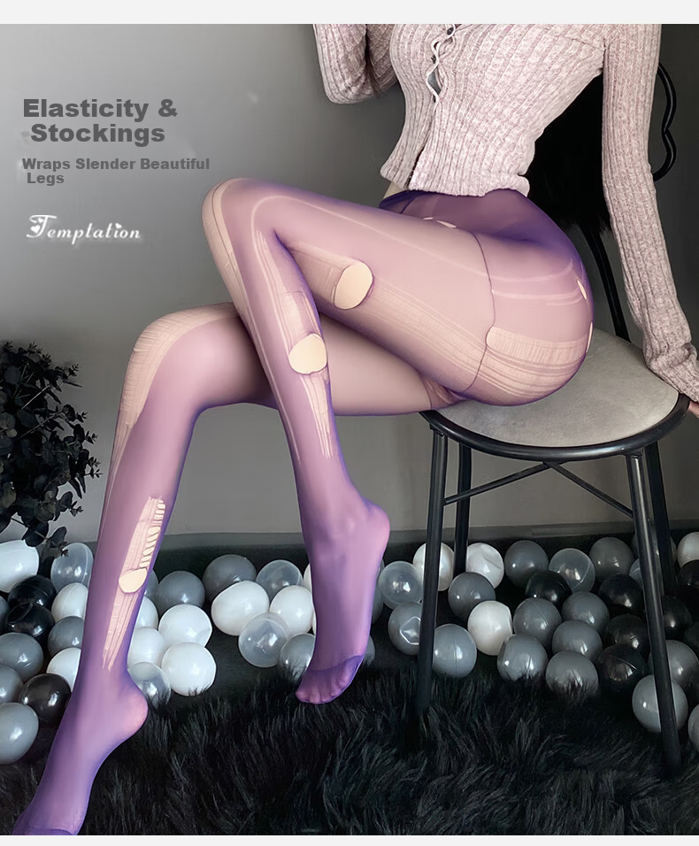 Zhenmei Women's Sensual Stress Relief Foot Fetish Black Sheer Tearable Hole Pantyhose 3-Pack Black Purple Nude 7230 16
