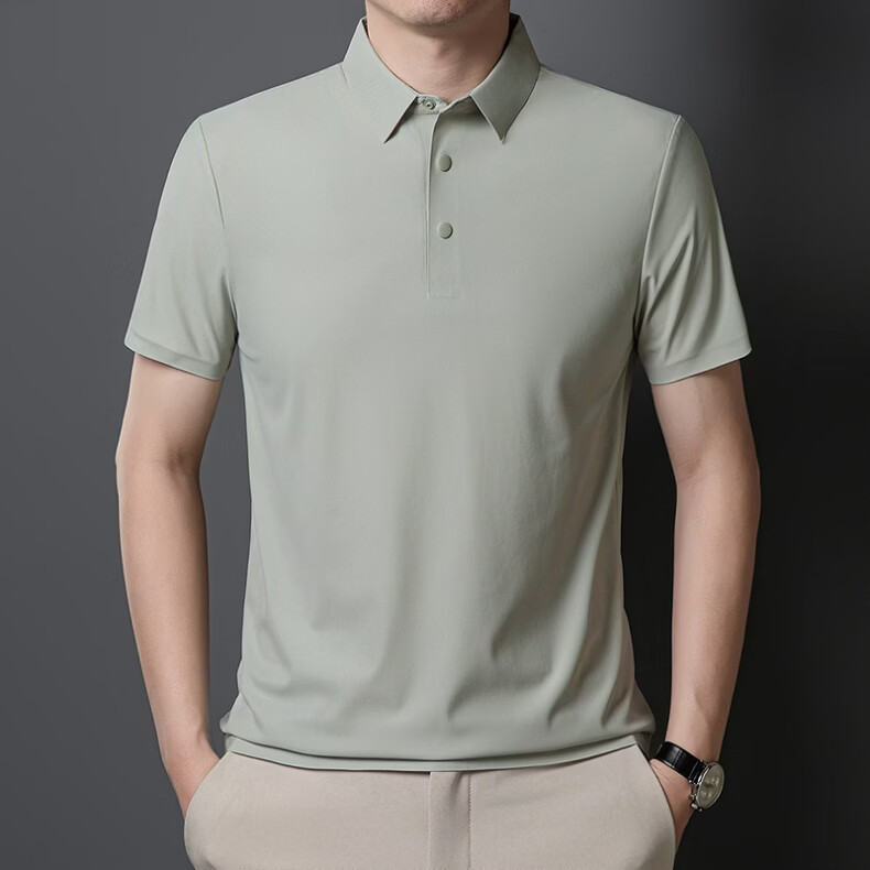 ROMON POLO Shirt Short Sleeve T-Shirt for Men, Sun Protection, Antibacterial, Moisture-Wicking, Ice-Cool Tech, Solid Color, Light Business Top, Medium 5XL 21