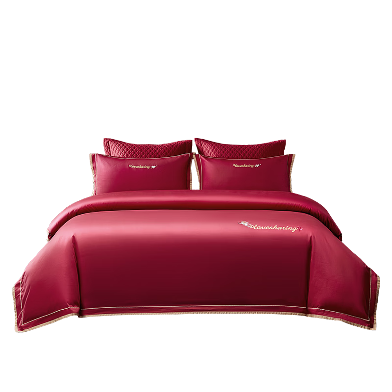 LUOLAI Home Textiles, Pure Cotton Wedding Red Six-Piece Set, 60-Count Pure Cotton Wedding Four-Piece Set, Wedding Bedding for 1.8-Meter Bed