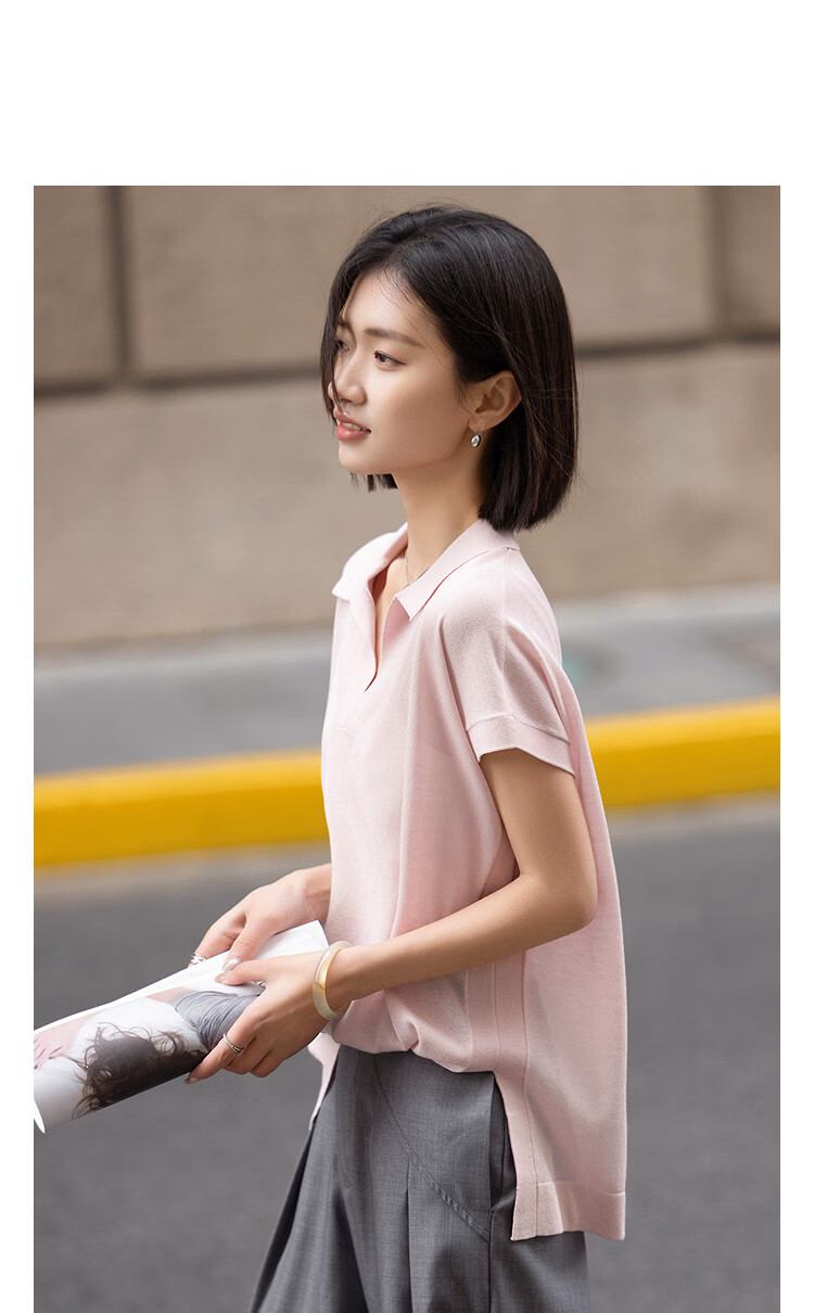 Demana [Breathable Tencel] Summer Lightweight Office Polo Collar Loose Slimming Concealing Knit Sweater for Women Premium Feel 14