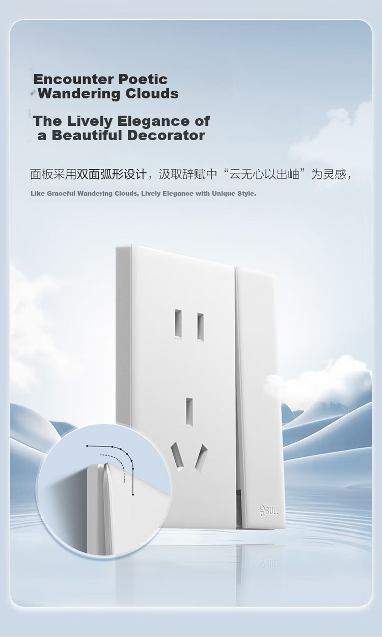 BULL G60 Series 2-Gang Cat6 Computer Socket 86-Type Flush Mount Ultra-Thin Panel G60T222 Dusk White 2