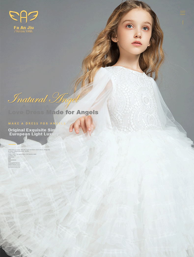 I natural Angel High-End Runway Wedding Flower Girl Dress White Princess Children's Evening Dress Stylish Gift Spring 1