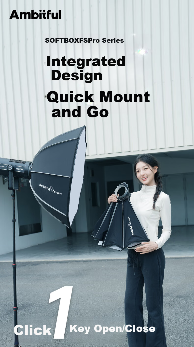 AMBITFUL Zhijie Octagonal Softbox FS80pro Bowens Mount Quick Install Handheld Portable Video Flash Hot Shoe Soft Light Diffuser 1