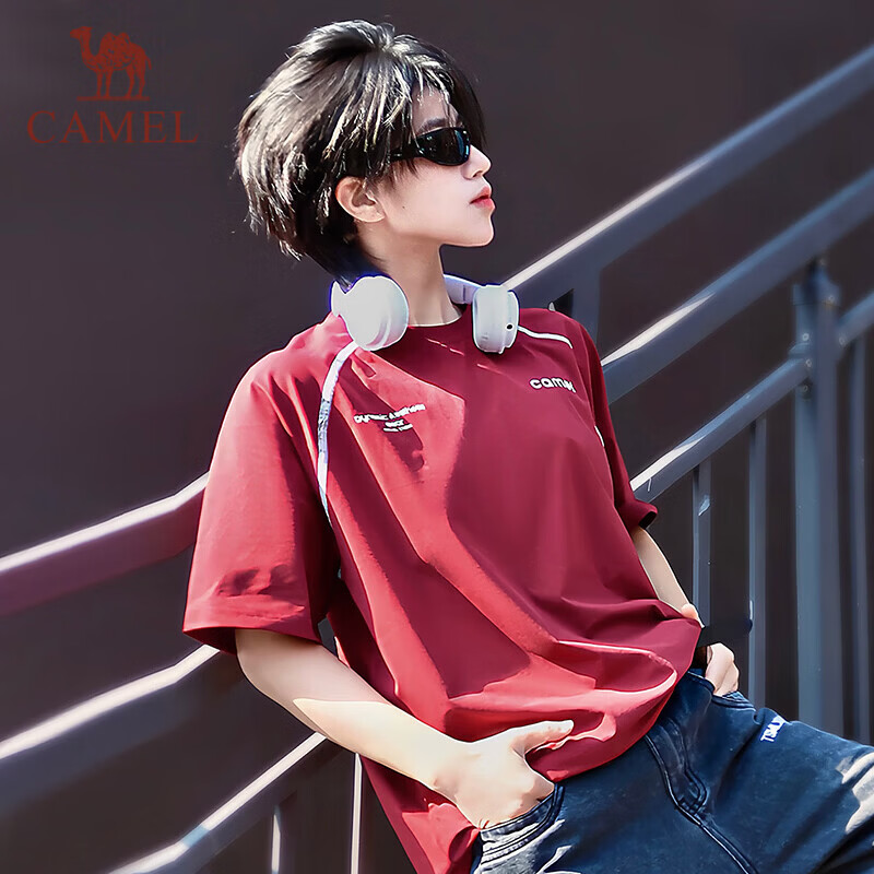 CAMEL Quick-Dry T-Shirt Casual Short Sleeve Men's Summer New Loose Fit Crew Neck Outdoor Sports Running Top